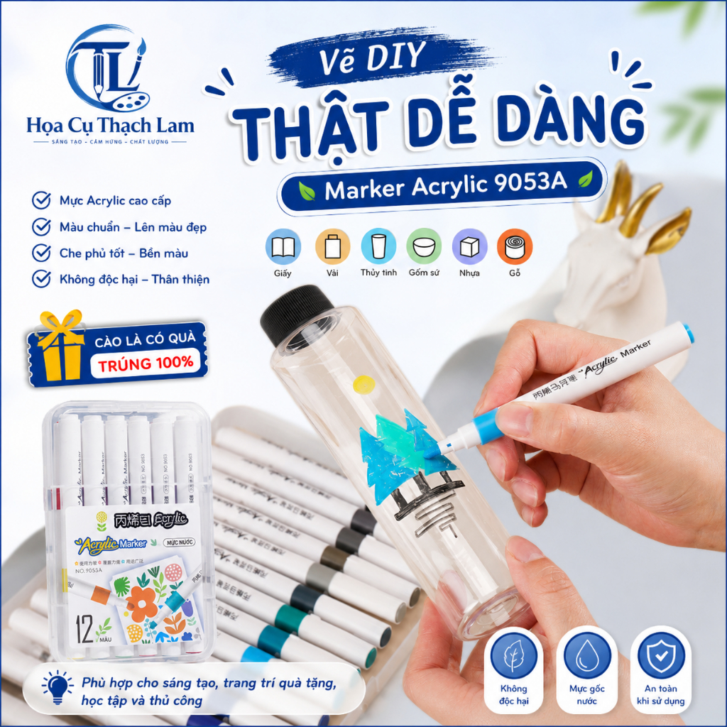 [Cào là có quà] Combo 12-120 Acrylic Marker 9053A Đa Năng – Bộ Màu Trang Trí, Decor Quà Tặng