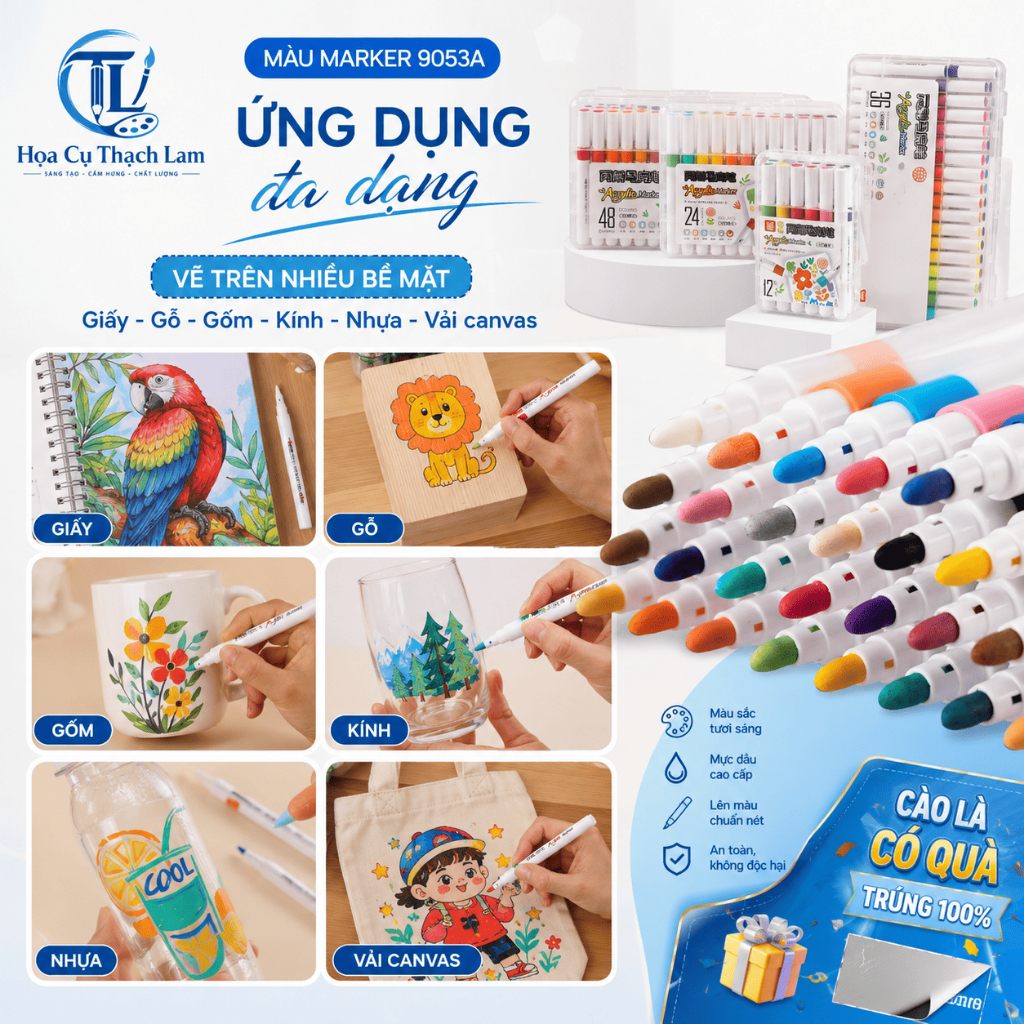 Có quà tặng kèm Set Nâng cấp 12 đến 80 Bút màu ACRYLIC Marker đầu nhọn chống thấm nước