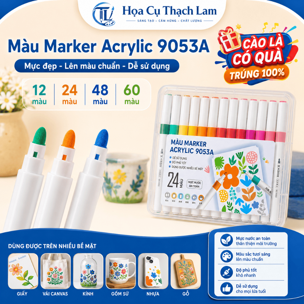 [Cào là có quà] Combo 12-120 Acrylic Marker 9053A Đa Năng – Bộ Màu Trang Trí, Decor Quà Tặng