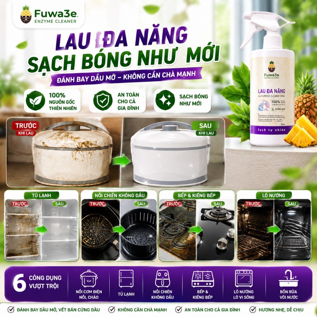 Combo 2 Chai Xịt Lau Đa Năng Sinh Học Fuwa3e Hương Nhu 500ml – Tẩy Dầu Mỡ, Khử Mùi, An Toàn Cho Gia Đình