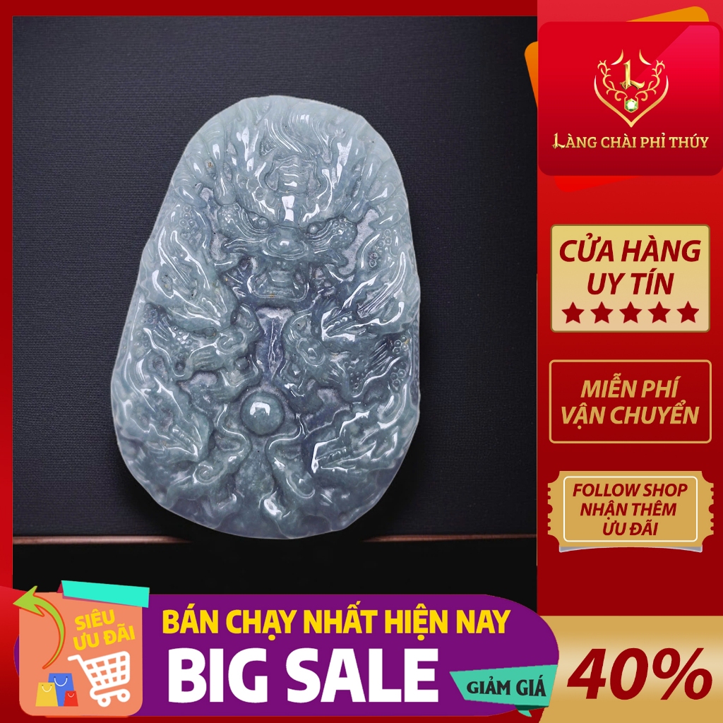 Dây chuyền Long bài Phỉ Thúy loại A - Dây chuyền khắc 2 mặt Cửu Long hội tụ