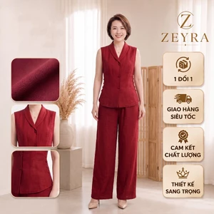 Set Bộ Đồ Nữ Công Sở Đỏ Đô Sang Trọng ZEYRA - Áo Sát Nách Cổ V Dáng Quấn Thắt Eo & Quần Ống Rộng Tôn Dáng [Hàng Chuẩn]