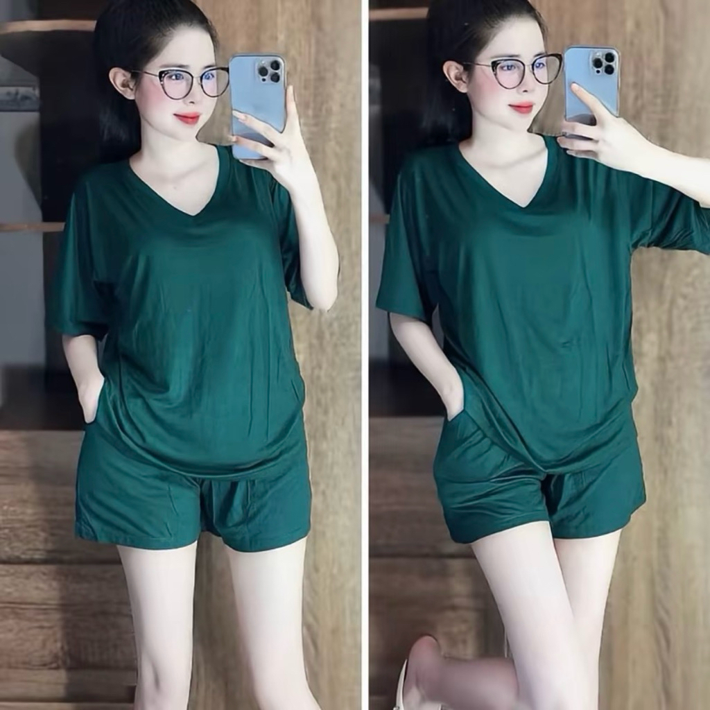 (Đùi Cổ Tim)Set bộ đùi cổ tim áo xẻ tà thun lạnh dẻo l1 mát mịn 45-90kg