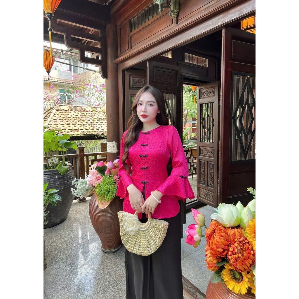 bộ bà ba tay loe chất gấm rất xinh Áo bà ba tay loe có size S đến 3XL