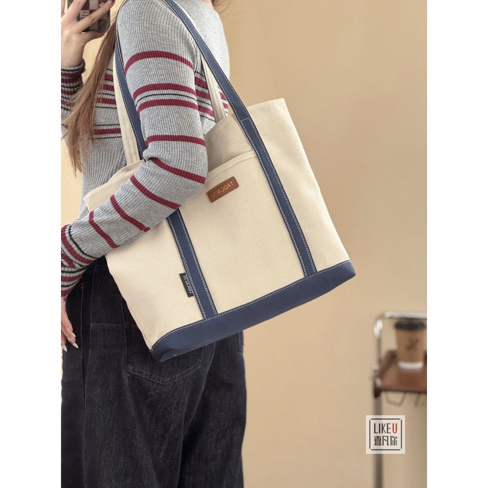 Túi Canvas phong cách Nhật Bản và Hàn Quốc polyester nối vải Tote thời trang đơn giản, giản dị túi đeo vai học sinh