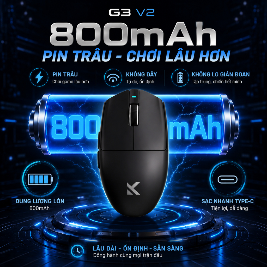 MCHOSE G3 V2 Chuột Không Dây Gaming Bluetooth 3 Chế Độ PAW3311 12000DPI 59G Pin 800mAh Cho Laptop PC Game | BigBuy360 - bigbuy360.vn