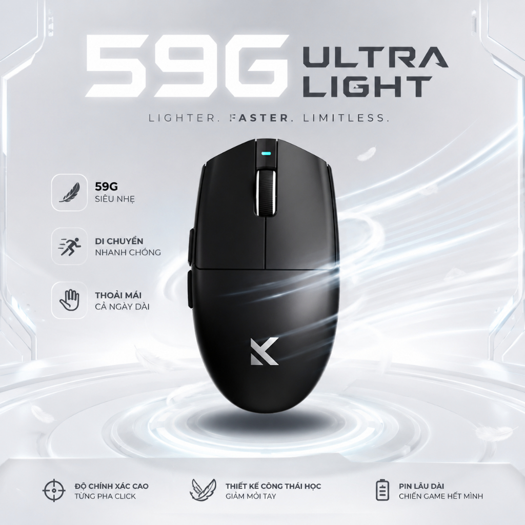 MCHOSE G3 V2 Chuột Không Dây Gaming Bluetooth 3 Chế Độ PAW3311 12000DPI 59G Pin 800mAh Cho Laptop PC Game | BigBuy360 - bigbuy360.vn