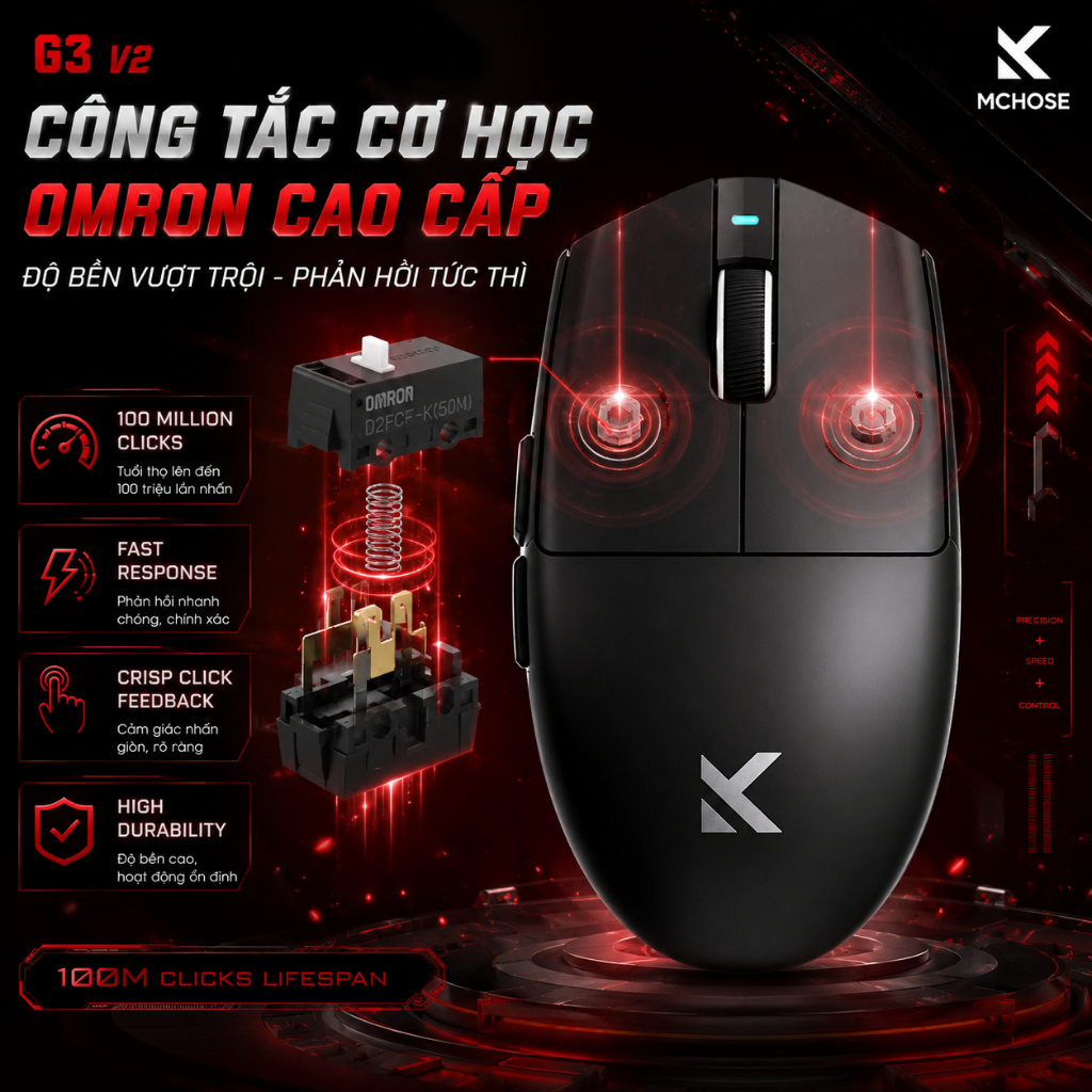 MCHOSE G3 V2 Chuột Không Dây Gaming Bluetooth 3 Chế Độ PAW3311 12000DPI 59G Pin 800mAh Cho Laptop PC Game | BigBuy360 - bigbuy360.vn