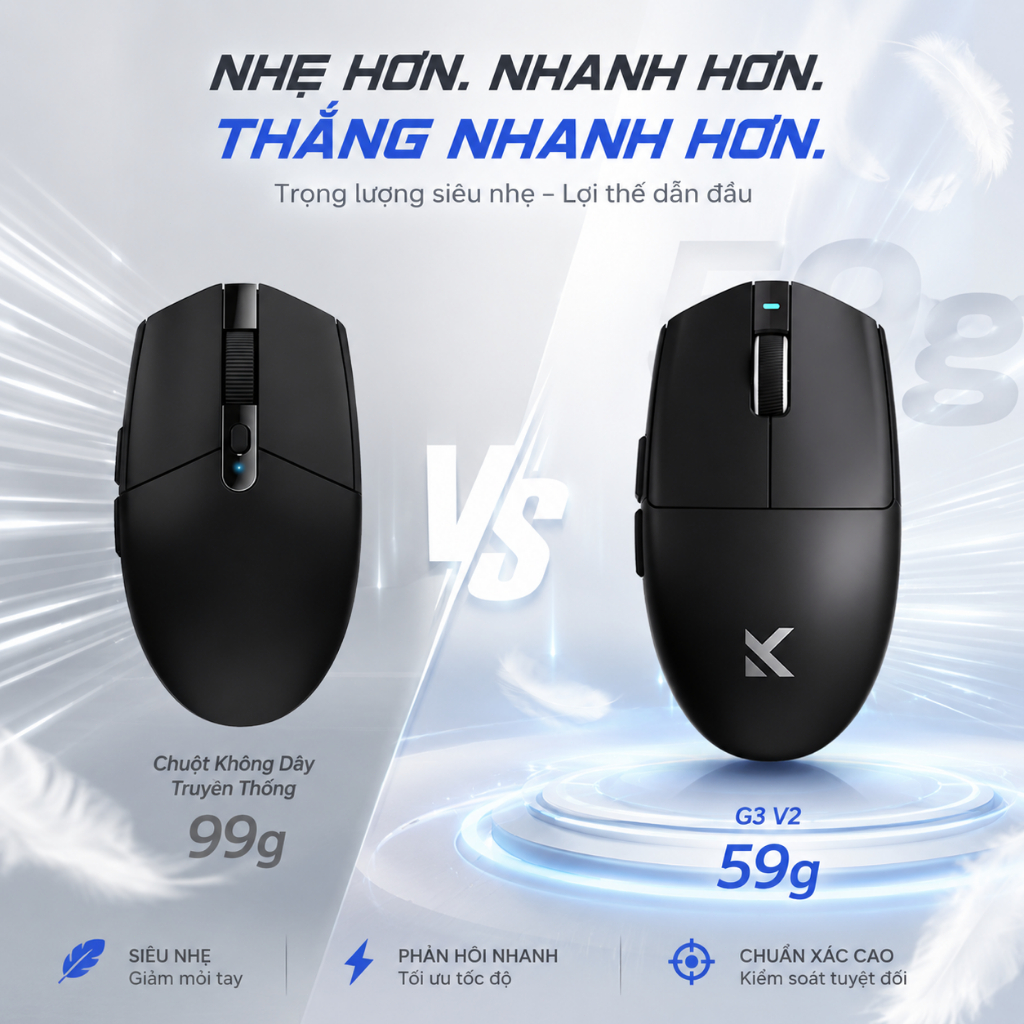 MCHOSE G3 V2 Chuột Không Dây Gaming Bluetooth 3 Chế Độ PAW3311 12000DPI 59G Pin 800mAh Cho Laptop PC Game | BigBuy360 - bigbuy360.vn