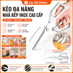 Kéo Đa Năng Nhà Bếp Inox Cao Cấp Cắt Gà, Cá, Rau Củ, Cạo Vảy Cá, Mở Nắp Chai Tiện Lợi