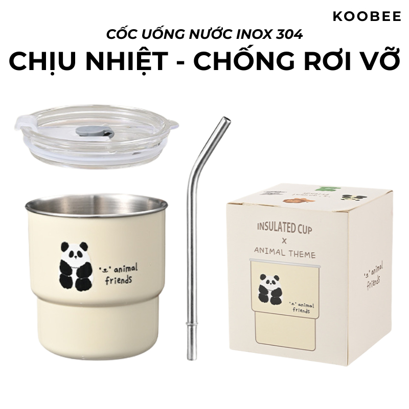 Ly Cốc Uống Nước Inox 304 400ml KOOBEE - Chịu Nhiệt Chống Nóng - Nắp Đậy Và Ống Hút Tiện Dụng - Không Lo Rơi Vỡ | 322