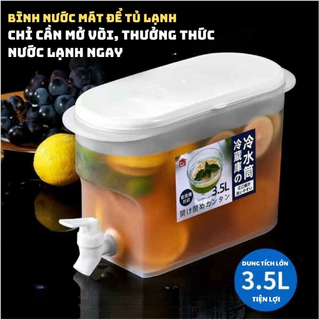 Bình Nước Có Vòi 3.5L Tiện Lợi, TIDY SHOP,  Bình Đựng Nước Tủ Lạnh Nhựa PP, Bình Trà Có Vòi Gọn Gàng