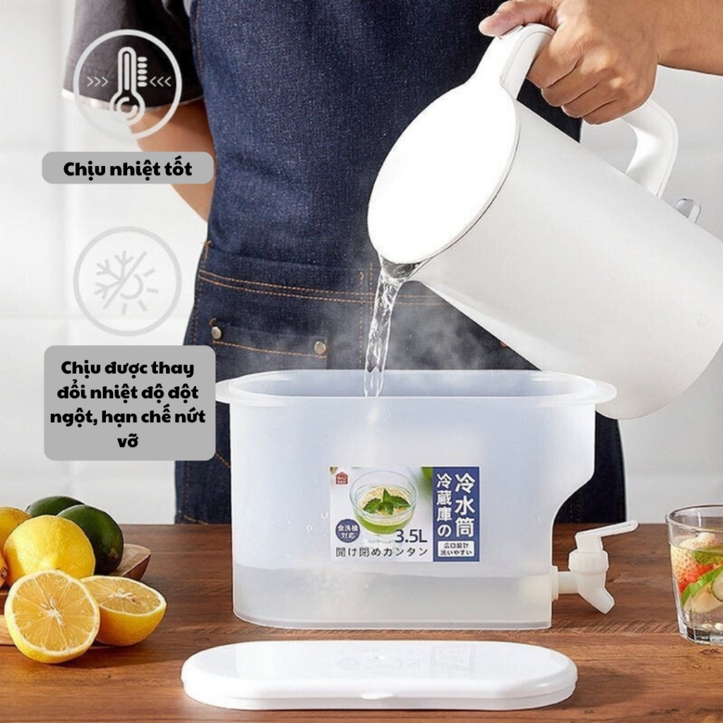 Bình Nước Có Vòi 3.5L Tiện Lợi, TIDY SHOP,  Bình Đựng Nước Tủ Lạnh Nhựa PP, Bình Trà Có Vòi Gọn Gàng