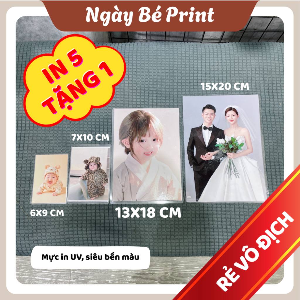 (IN 5 Tặng 1) In Ảnh Theo Yêu Cầu 1k 6x9, 9x13, 13x18, 15x20 Ép Plastic, Mực In UV Bền Màu