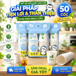 Set 50 Cốc Giấy 235ml Dày Dặn - Ly Dùng 1 Lần Chịu Nhiệt, Chống Thấm An Toàn Đựng Cafe Trà Sữa Nước Nóng cafe