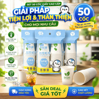 Set 50 Cốc Giấy 235ml Dày Dặn - Ly Dùng 1 Lần Chịu Nhiệt, Chống Thấm An Toàn Đựng Cafe Trà Sữa Nước Nóng cafe