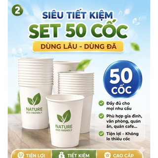 Set 50 Cốc Giấy 235ml Dày Dặn - Ly Dùng 1 Lần Chịu Nhiệt, Chống Thấm An Toàn Đựng Cafe Trà Sữa Nước Nóng cafe