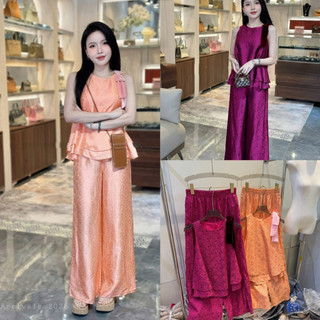 Sét áo lụa sát nách nơ vai 1 bên +quần xuông lụa