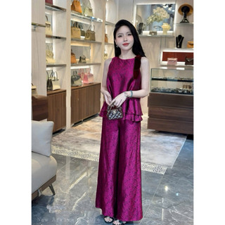 Sét áo lụa sát nách nơ vai 1 bên +quần xuông lụa