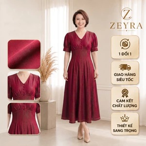 ZEYRA Fashion - Đầm Nữ Lụa Cao Cấp Dáng Dài Màu Đỏ Đô Sang Trọng Thanh Lịch, Đầm Dự Tiệc Cổ V Tôn Dáng [Hàng Chuẩn]