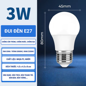 COMBO 10 Bóng Đèn LED Búp Tròn 3W Tiết Kiệm Điện, Độ Sáng Cao, Không Chói