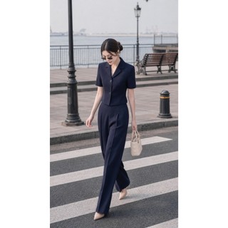 VT260402 -Set Bộ Nữ Công Sở Cao Cấp Áo Vest Tay Ngắn Quần Suông Ống Rộng Hàn Quốc – Thanh Lịch Sang Trọng