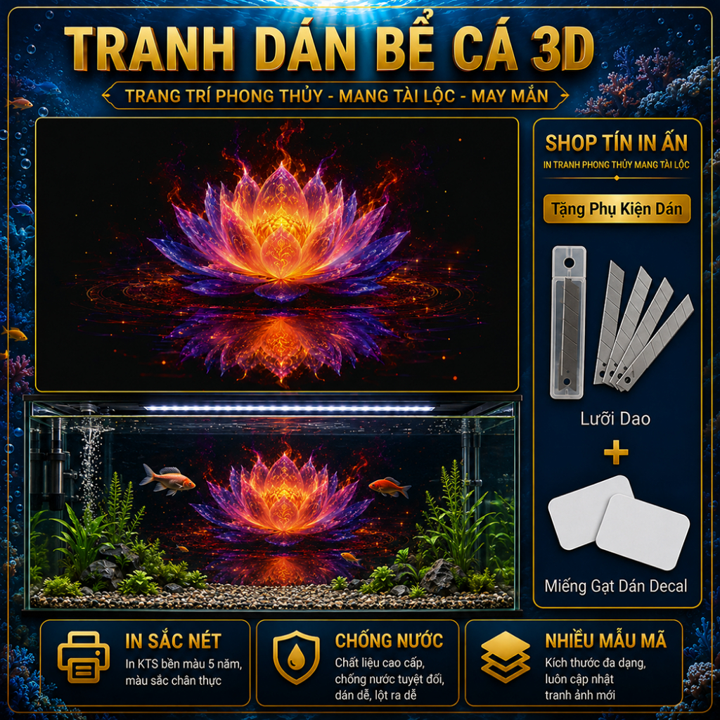 Decal tranh dán hồ cá 3D Kho In Ấn HC40 chống nước, In KTS dán dễ, gỡ dễ, có keo sẵn, nhiều kích cỡ