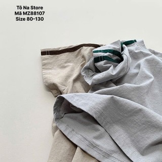 Áo Thun Cộc Tay Sọc Vai Cho Bé Trai Bé Gái Từ 9-28kg QCCC Vải Cotton Thoáng Mát Trơn Màu In Chữ MZ88107