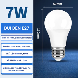 COMBO 10 Bóng Đèn LED Búp Tròn 7W Tiết Kiệm Điện, Độ Sáng Cao, Không Chói