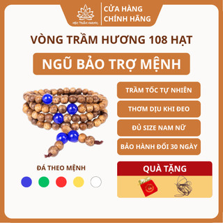 Vòng Tay Trầm Hương 108 Hạt Mix Đá Ngũ Bảo Trợ Mệnh (Không Chặn Bạc) - Mộc Trầm Hương MTH