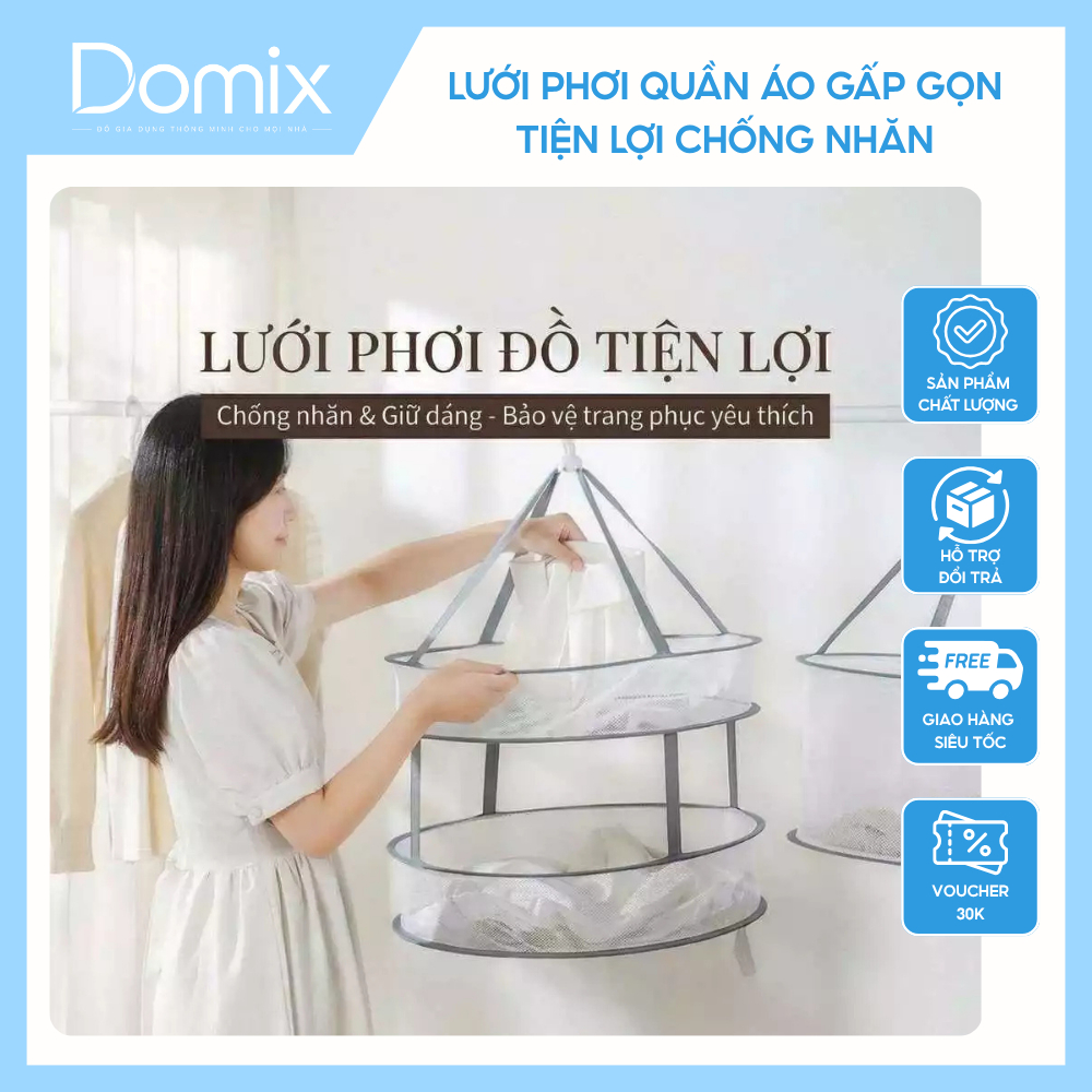 Lưới phơi quần áo gấp gọn đa năng, giá phơi đồ áo lót thoáng khí chống nhăn giữ dáng tiện lợi