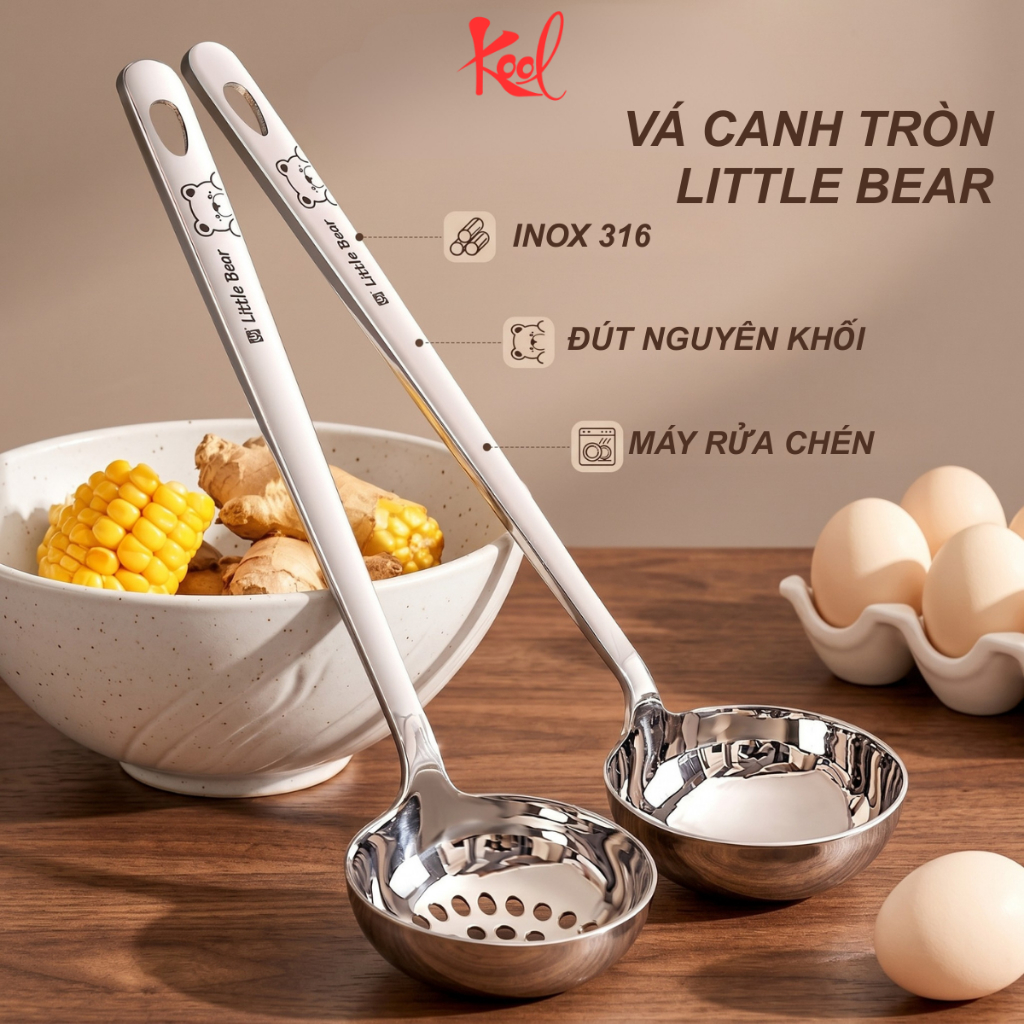 Vá Múc Canh Inox 316 Little Bear, Muôi Múc Lẩu Kool, Muôi Canh, Muôi inox, Vá Canh, Vá Lẩu, Vá inox