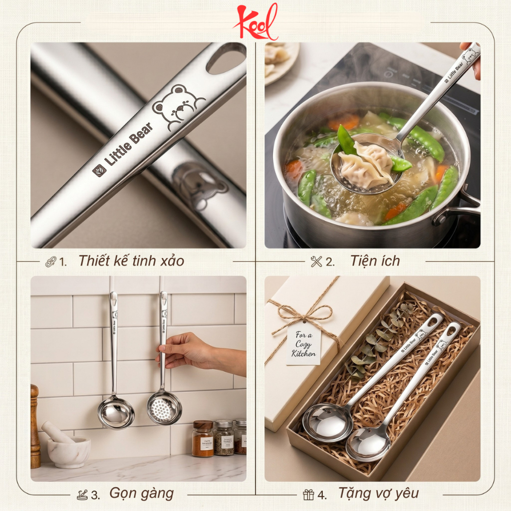 Vá Múc Canh Inox 316 Little Bear, Muôi Múc Lẩu Kool, Muôi Canh, Muôi inox, Vá Canh, Vá Lẩu, Vá inox
