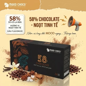 Socola Đen 58% Cacao MOOD CHOCO Vị Ngọt Dịu Béo Ngậy Phù Hợp Mọi Lứa Tuổi Hộp 24 Gói