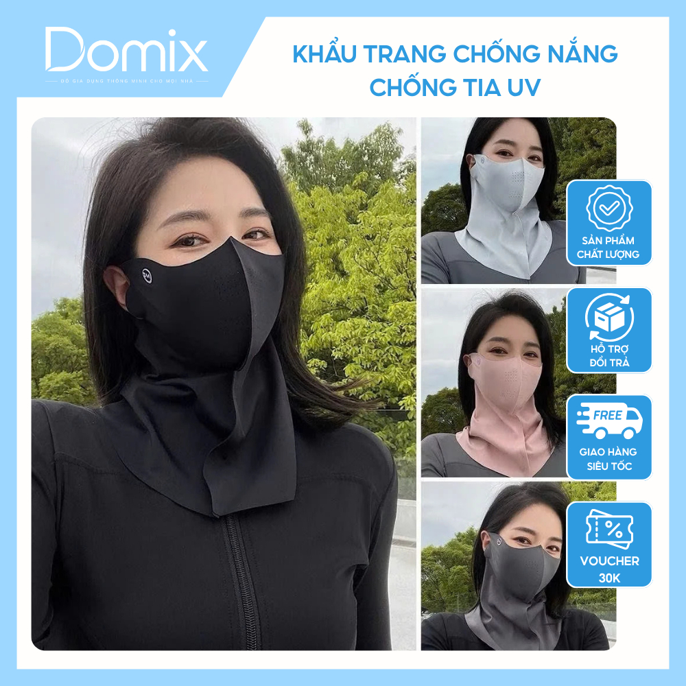 Khẩu trang chống nắng chất vải lụa băng che kín mặt cổ thoáng khí chống tia UV, chống bụi co giãn 4 chiều