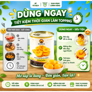 [Sỉ thùng] Đào ngâm Boddob - sỉ 12 hộp (820kg), topping trà hoa quả, trà đào, giòn, ngọt thanh, có nắp giật tiện lợi