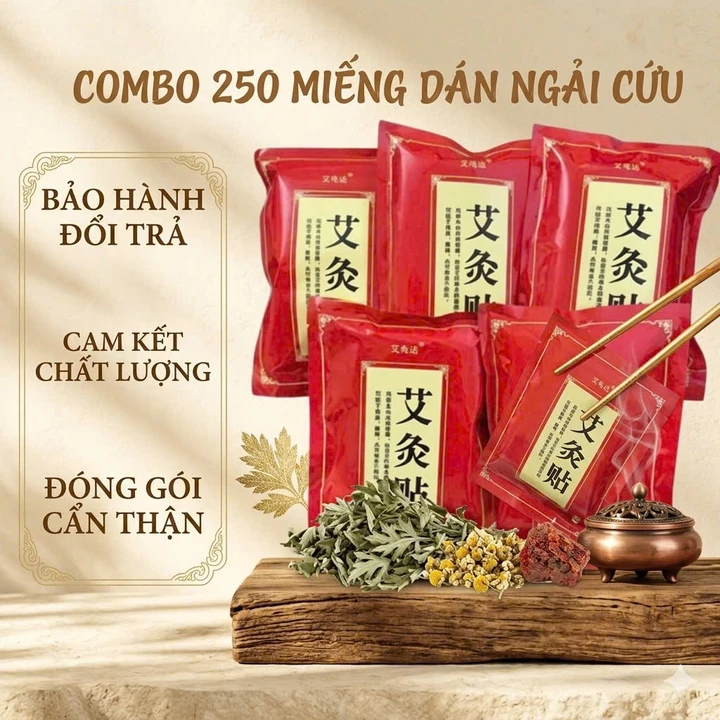 Combo 5 Túi 250 Miếng Dán Ngải Cứu Giảm Đau Cổ Vai Gáy, Cao Dán Ngải Cứu Giảm Đau Xương Khớp