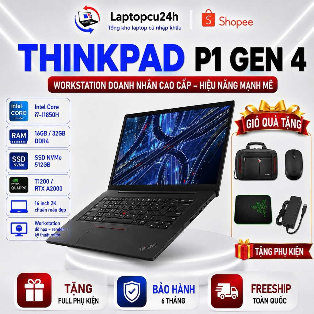 ThinkPad P1 Gen 4 i7-11850H Ram 64G SSD 512GB Nvidia T1200 16 inch 2k IPS 100% Adobe | BigBuy360 - bigbuy360.vn
