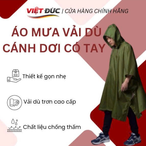 Áo Mưa Cánh Dơi Vải Dù Trơn Việt Đức - Giải Pháp Đi Mưa Không Mùi, Nhanh Khô - Siêu Dày Cho Nam Nữ