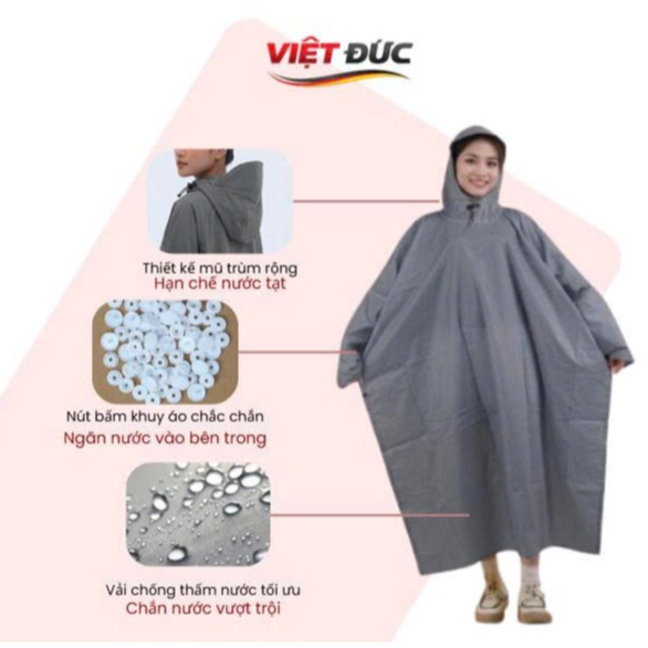 Áo Mưa Cánh Dơi Vải Dù Trơn Việt Đức - Giải Pháp Đi Mưa Không Mùi, Nhanh Khô - Siêu Dày Cho Nam Nữ