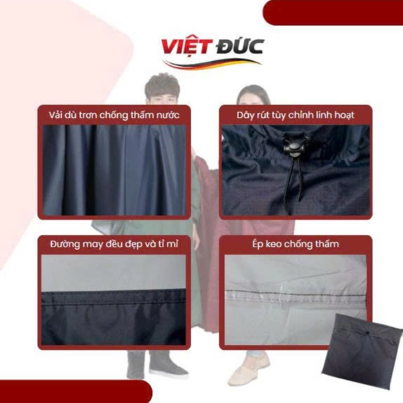 Áo Mưa Cánh Dơi Vải Dù Trơn Việt Đức - Giải Pháp Đi Mưa Không Mùi, Nhanh Khô - Siêu Dày Cho Nam Nữ
