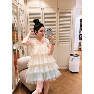 •𝙆𝙞𝙣𝙜𝙨𝙝𝙤𝙥𝙗𝙚𝙖𝙪𝙩𝙮•Váy Ren Tầng Loang Chân Xanh L1