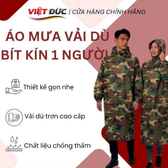 Áo Mưa Bít Vải Dù VIỆT ĐỨC 1 Người - Áo Mưa Vải Dù Cao Cấp Nam Nữ Thiết Kế Kín Nhanh Khô Không Mùi