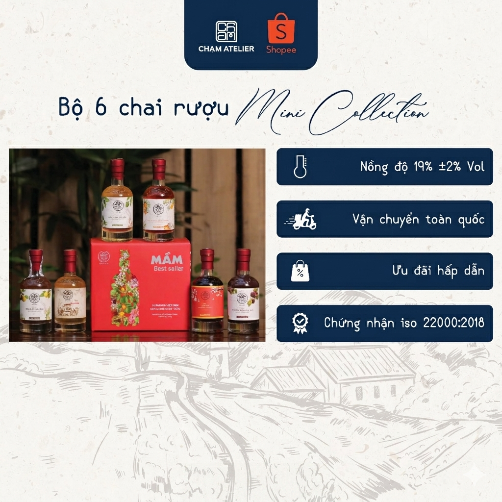 Set Mini 6 Chai Best Seller Mầm Distillery 100ml - Hoa Quả Trái Cây Lên Men Ngọt Êm - Chạm Atelier
