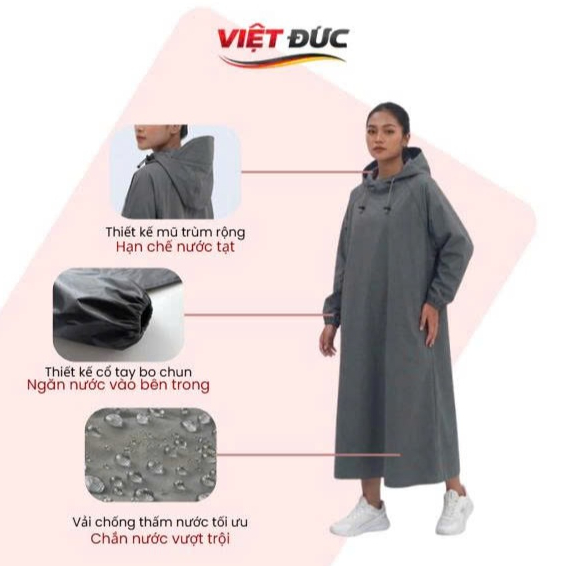 Áo Mưa Bít Vải Dù VIỆT ĐỨC 1 Người - Áo Mưa Vải Dù Cao Cấp Nam Nữ Thiết Kế Kín Nhanh Khô Không Mùi