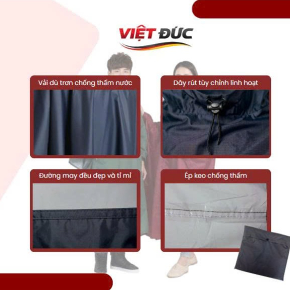 Áo Mưa Bít Vải Dù VIỆT ĐỨC 1 Người - Áo Mưa Vải Dù Cao Cấp Nam Nữ Thiết Kế Kín Nhanh Khô Không Mùi