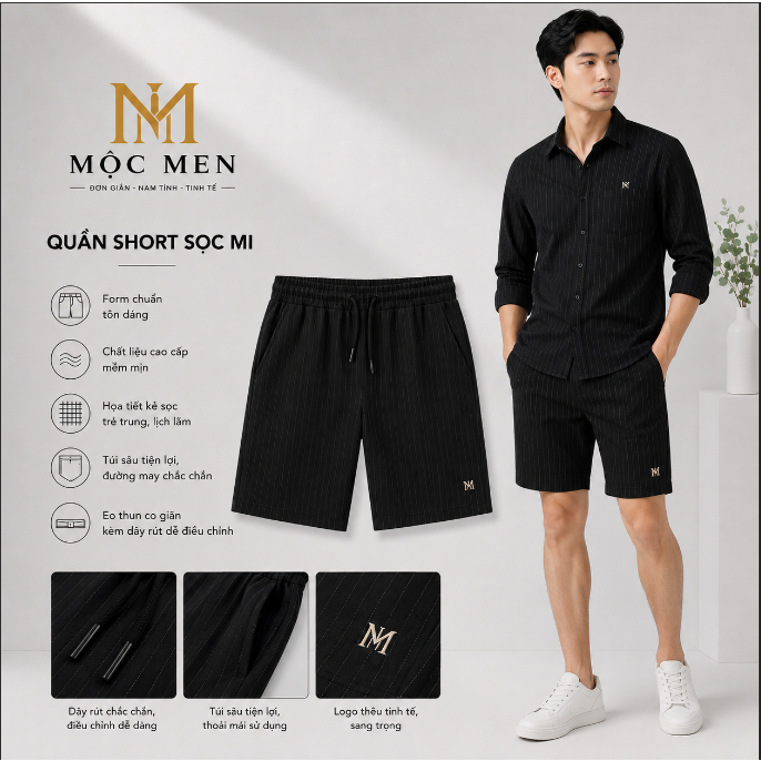 Product image Quần Short Nam Sọc MỘC MEN Form Regular Co Giãn Cao Cấp Phong Cách Hàn Quốc