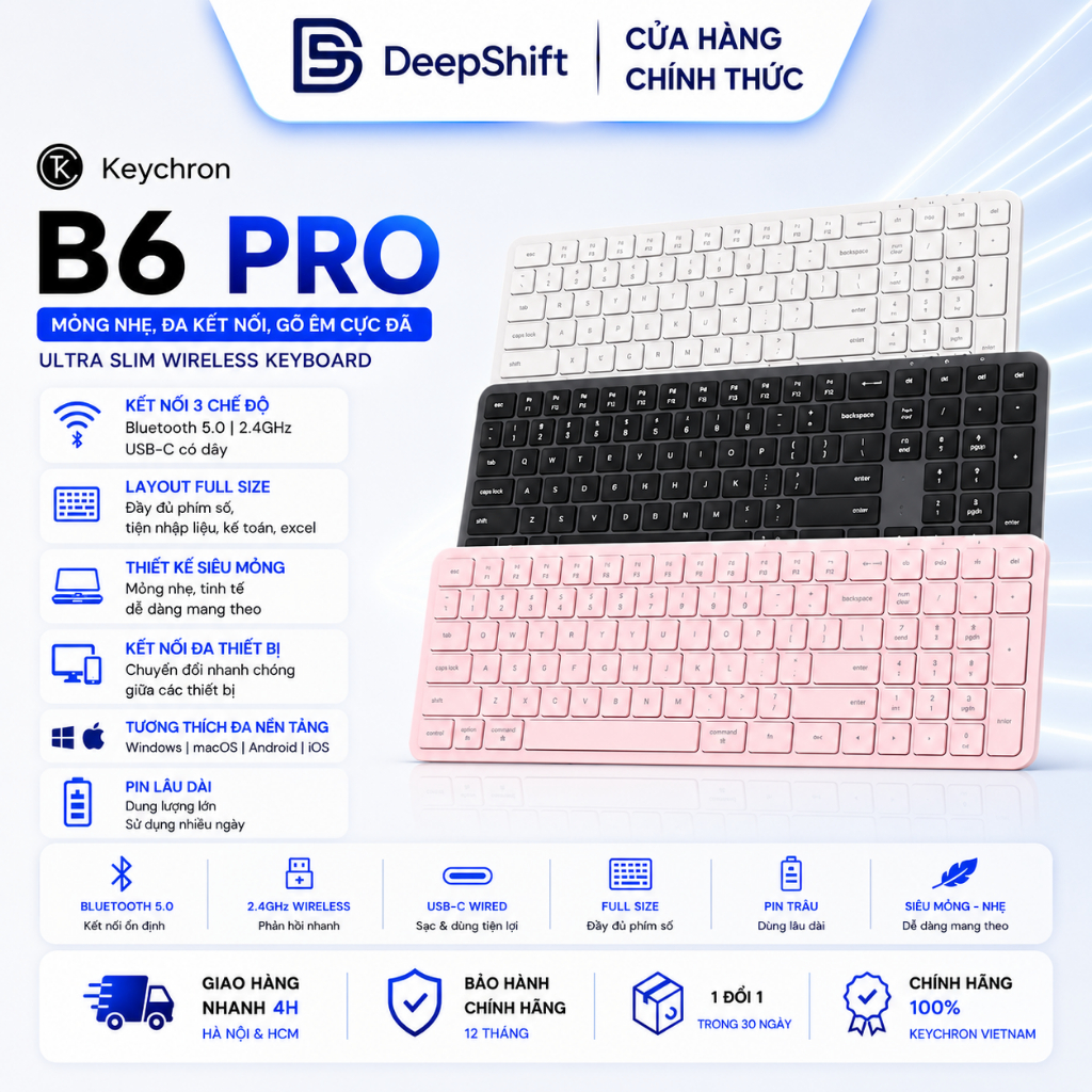 Bàn phím không dây Keychron B6 Pro Ultra-Slim | Chính hãng