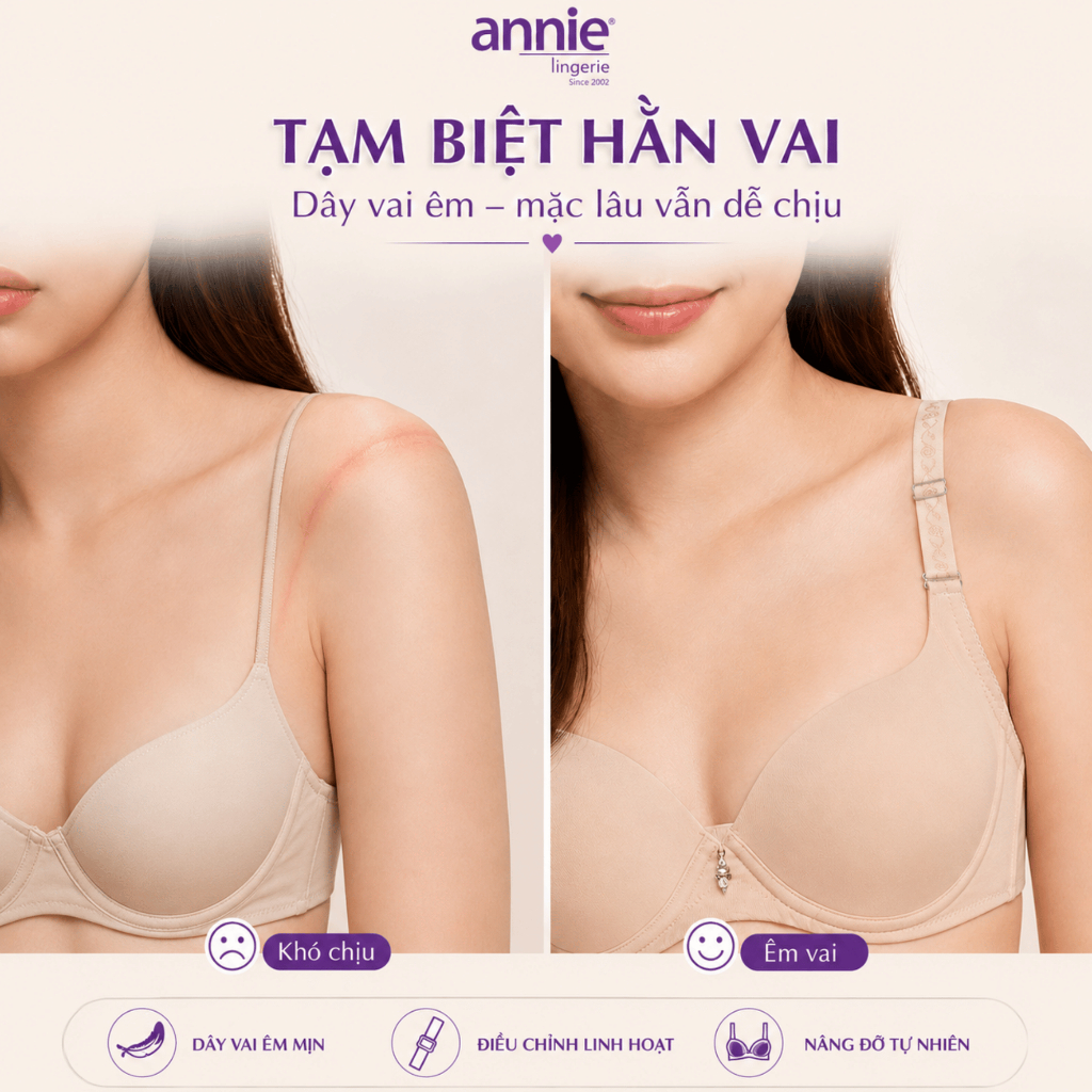 Áo ngực annie cao cấp Bra8152 bản lưng to, có gọng, che ngấn lưng,chống xệ nâng đẩy bầu ngực