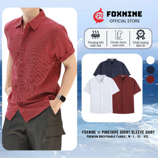 Áo Sơ Mi Nam Nữ FOXNINE Ngắn Tay Giấu Cúc Họa Tiết Kẻ Sọc Vải Cotton Hàn Quốc Form Regular